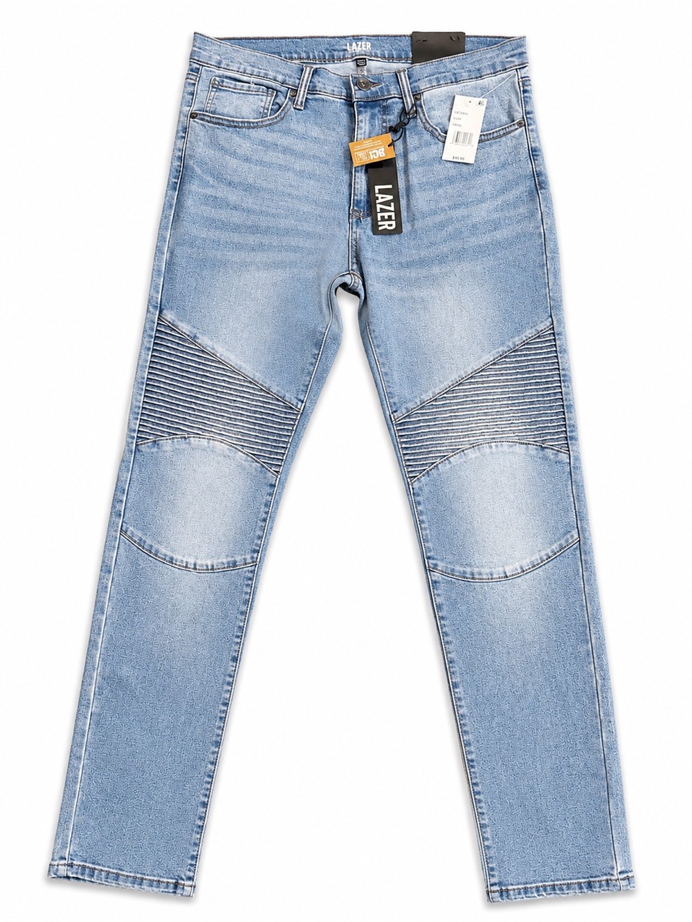 Men’s Light Wash Moto Biker Skinny Jeans 33x32 NWT Designer Inspired